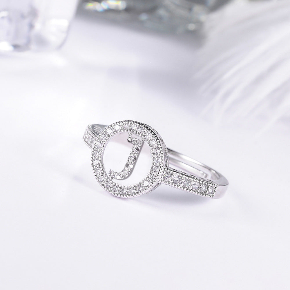Women's letter adjustable zircon ring