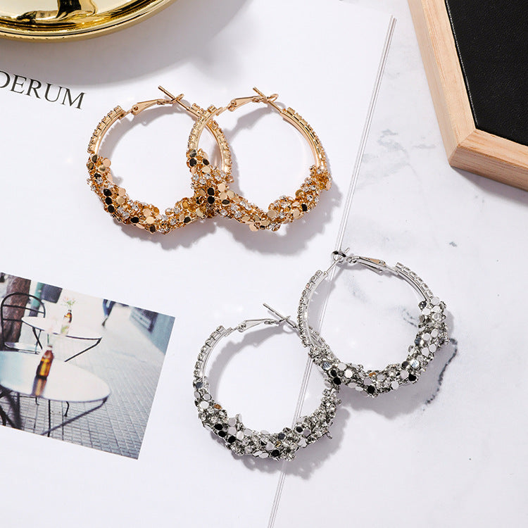 Metal sequined ring big hoop earrings