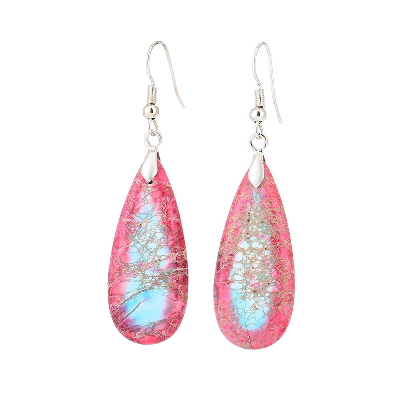 Colorful Imperial Stone Earrings Retro Wind Drop-shaped Natural Stone Temperament Female Earrings