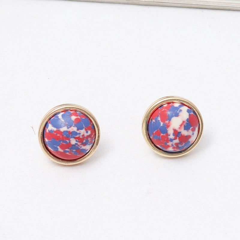 Straw Woven Natural Stone Inlaid Fashionable Simple Stone Earrings