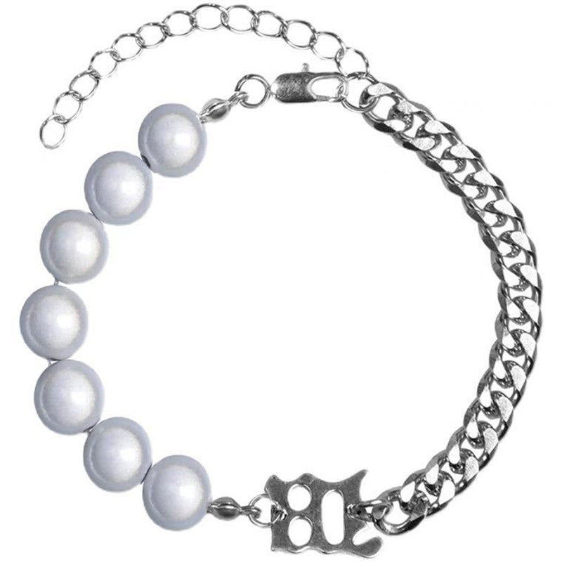 Reflective Pearl Letter Titanium Steel Bracelet