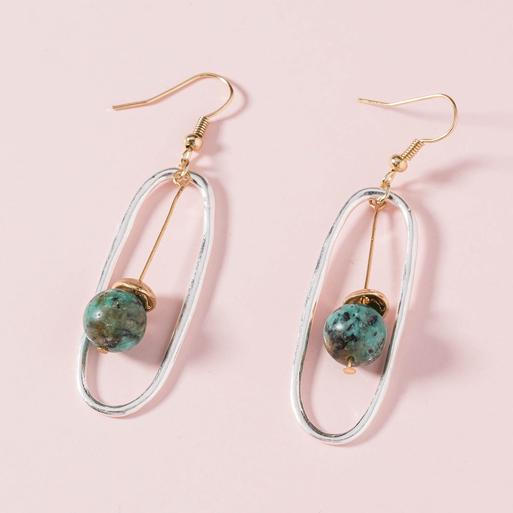 Exaggerated Geometric Tassel Natural Stone Earrings