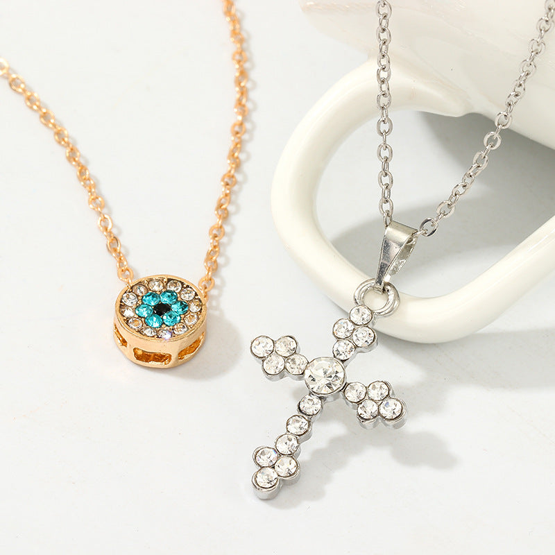 Cross Necklace Vintage Pop Color Diamond Pendant