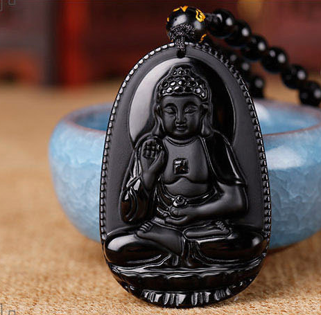 Black Obsidian Stone Buddha Necklace