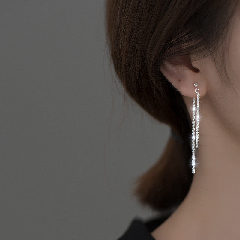 Sparkling S925 Silver Gypsophila Chain Tassel Long Earrings