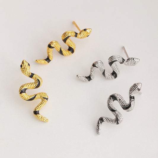 Personality Creative Curved Snake Shape Earrings Alloy Snake Stud Earrings