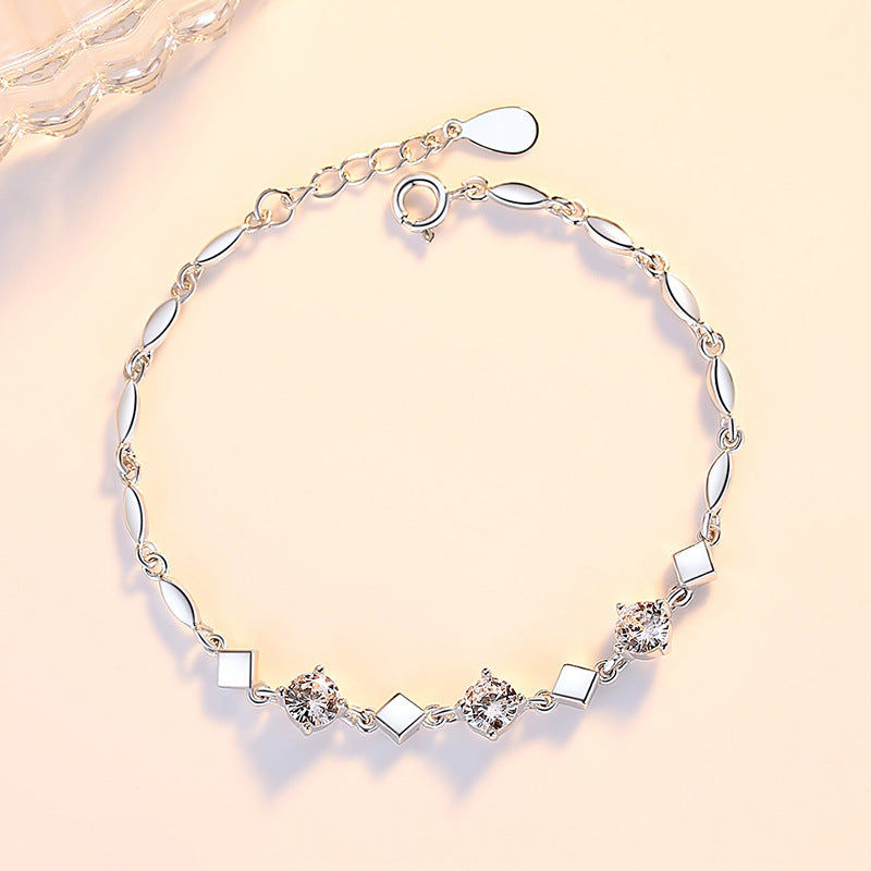 Sterling Silver Bracelet With Diamond Zirconia Stones Ladies