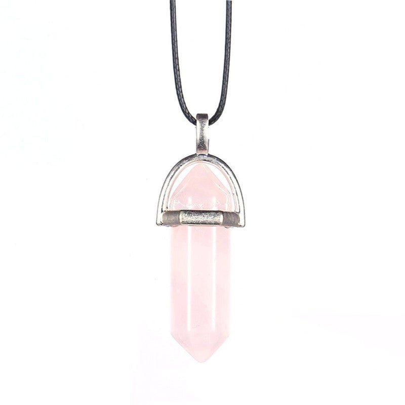 Natural Stone Agate Crystal Hexagonal Pillar Necklace