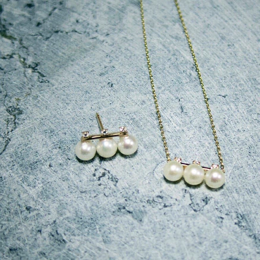 Pearl zircon small necklace