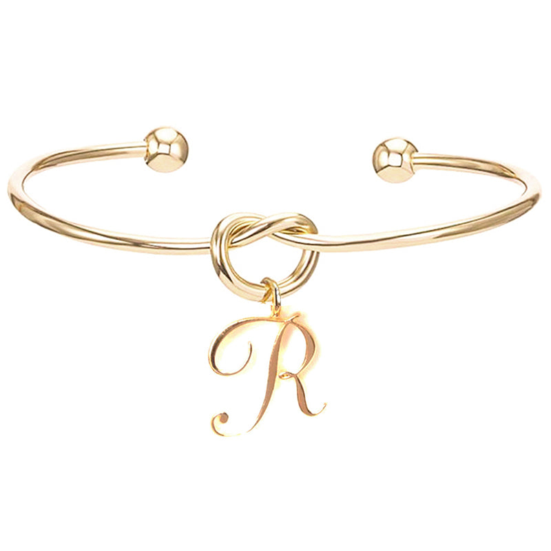 26 English Initial Letter Pendant Knot Bangle Cuff Bracelet