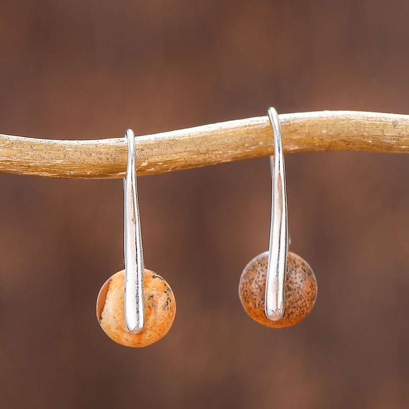 Textured Natural Stone Female Earrings