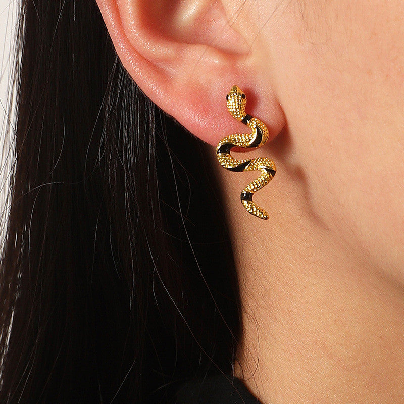 Personality Creative Curved Snake Shape Earrings Alloy Snake Stud Earrings