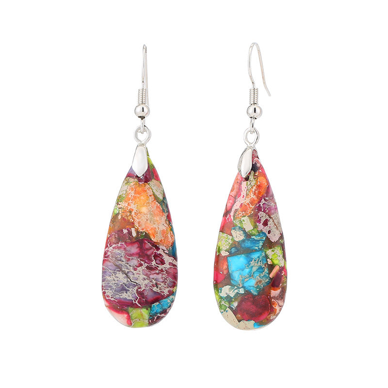 Colorful Imperial Stone Earrings Retro Wind Drop-shaped Natural Stone Temperament Female Earrings