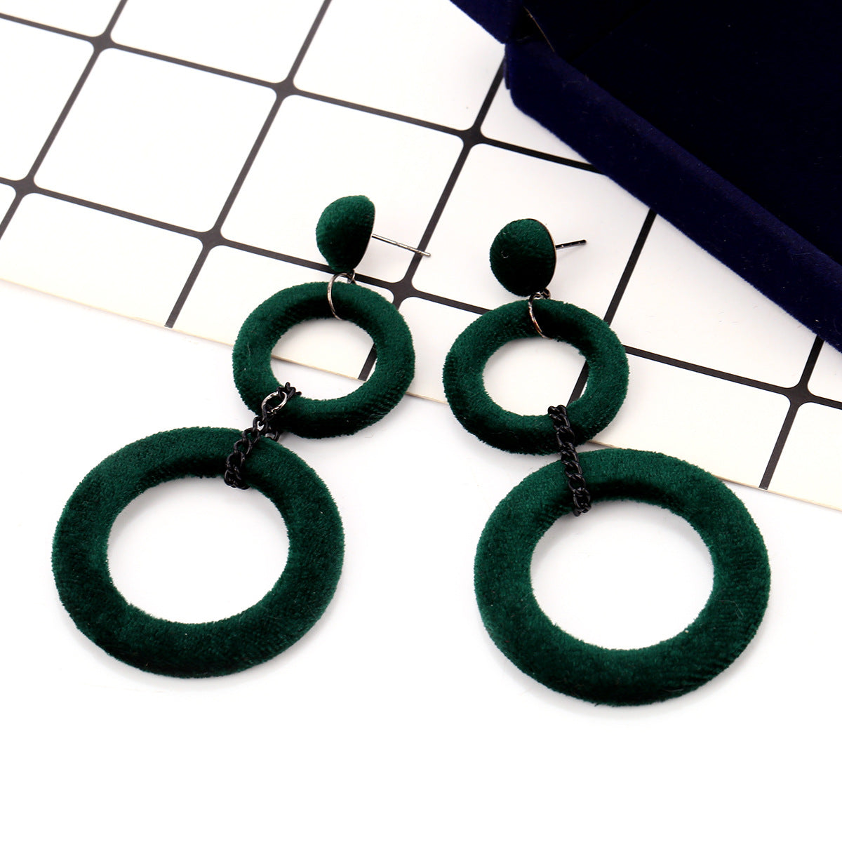 Fashion Earrings Geometric Hoop Flock Fabric Multicolor