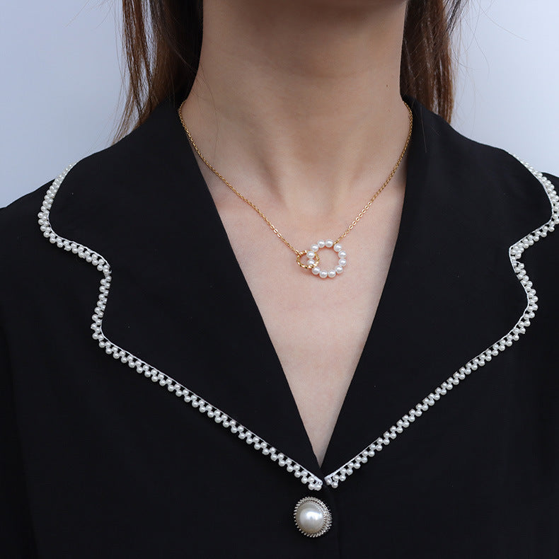 Fashion Simple Ring Imitation Pearl Necklace