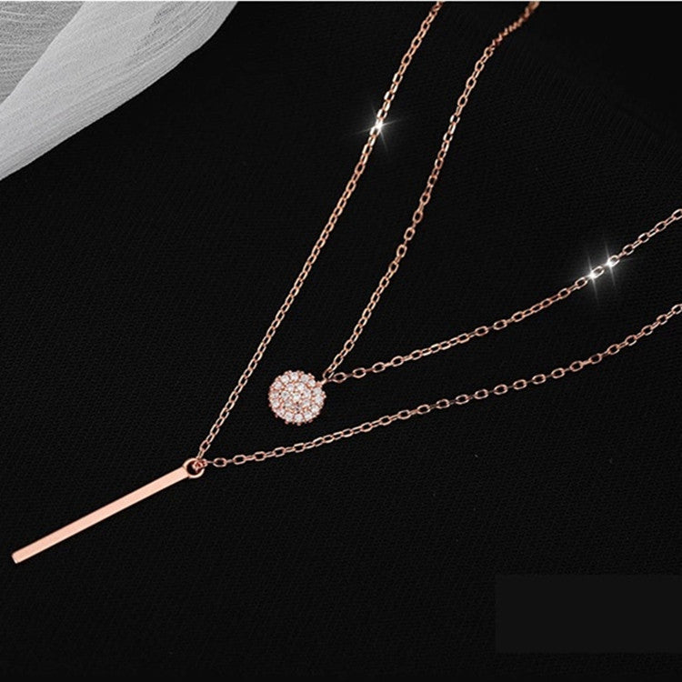 SquareFlash Diamond Round Double Necklace Female Clavicle