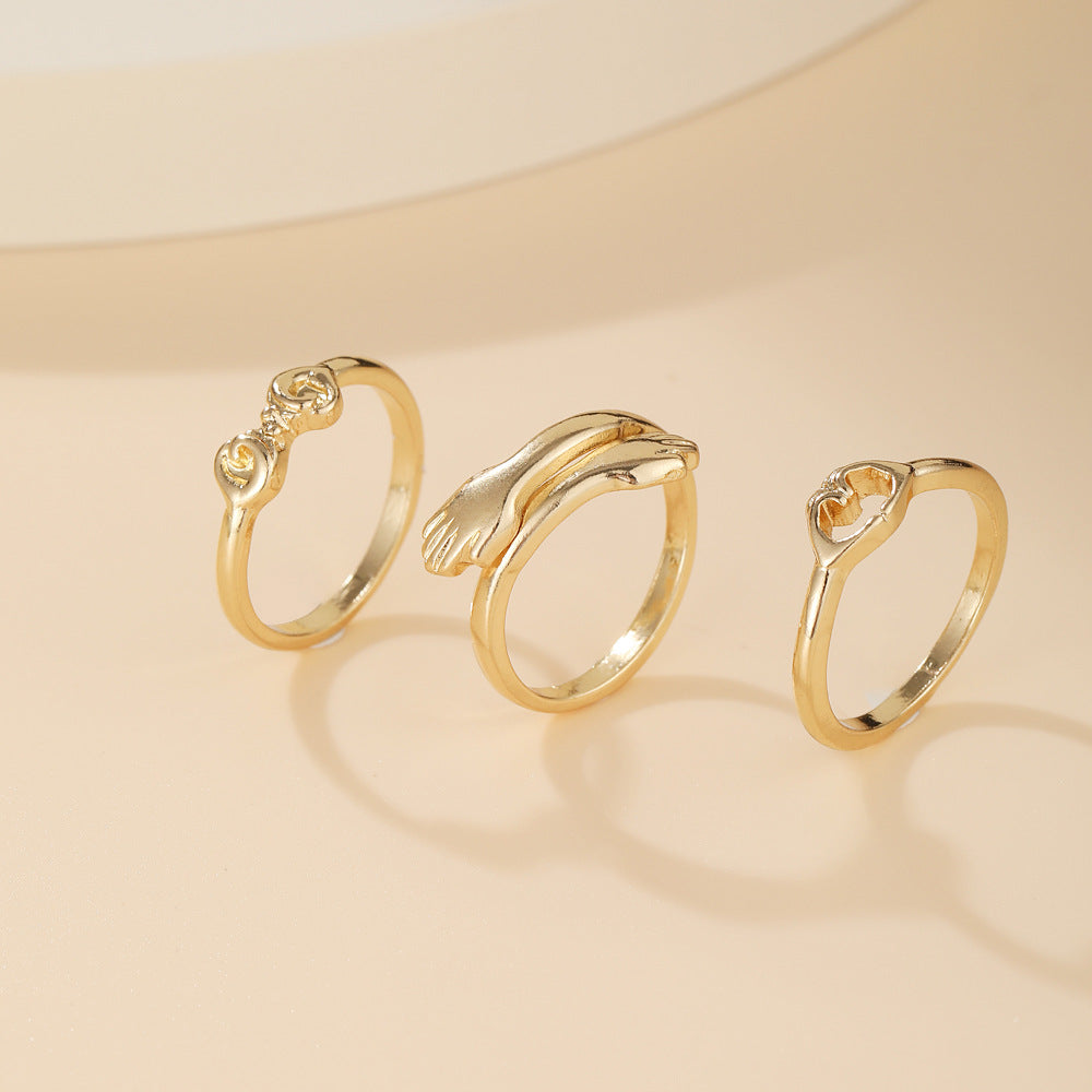 Hug Arm Ring 3-piece Alloy Ring Set