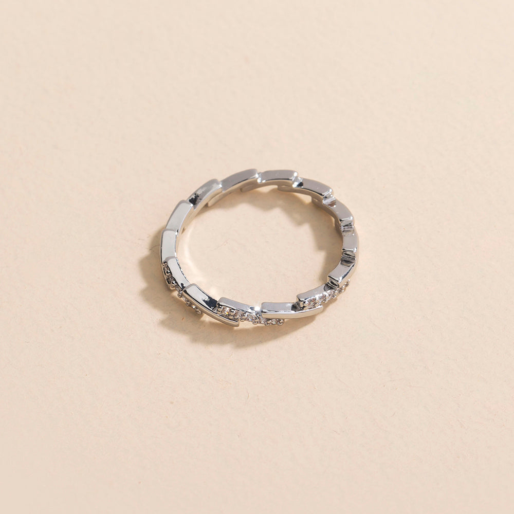 Simple Irregular Micro-inlaid Cross-wave Zircon Ring Index Ring Ring Finger Jewelry Girl