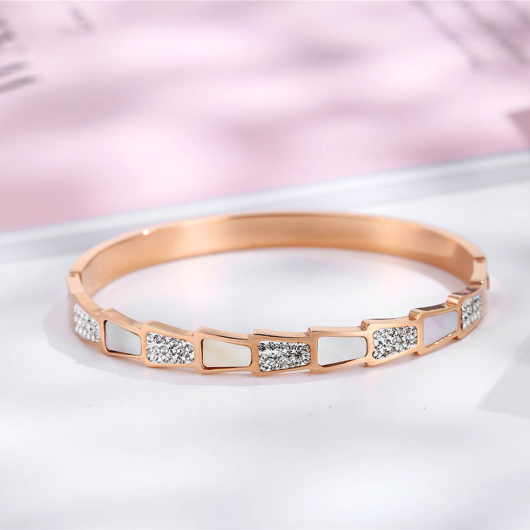 Snake Shaped Diamond White Shell Bracelet Female Snake Bracelet With Gold Diamonds
