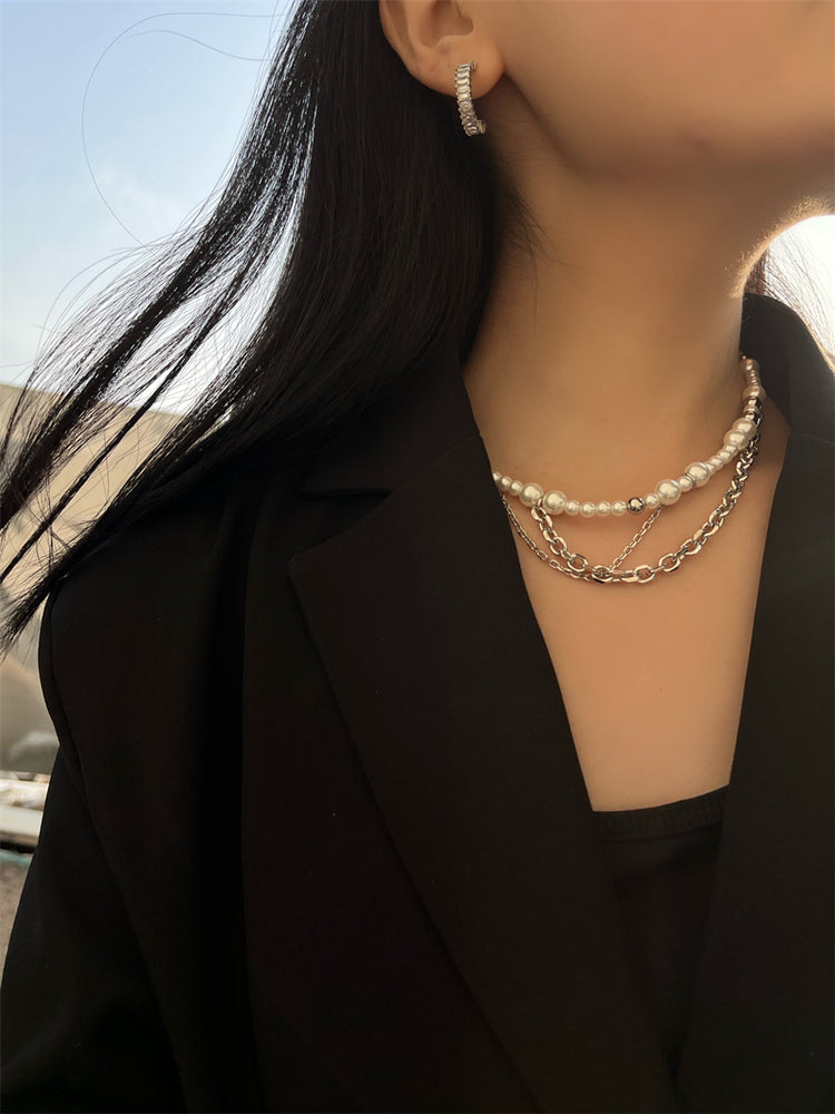 Premium Double Layer Cross Pearl Necklace