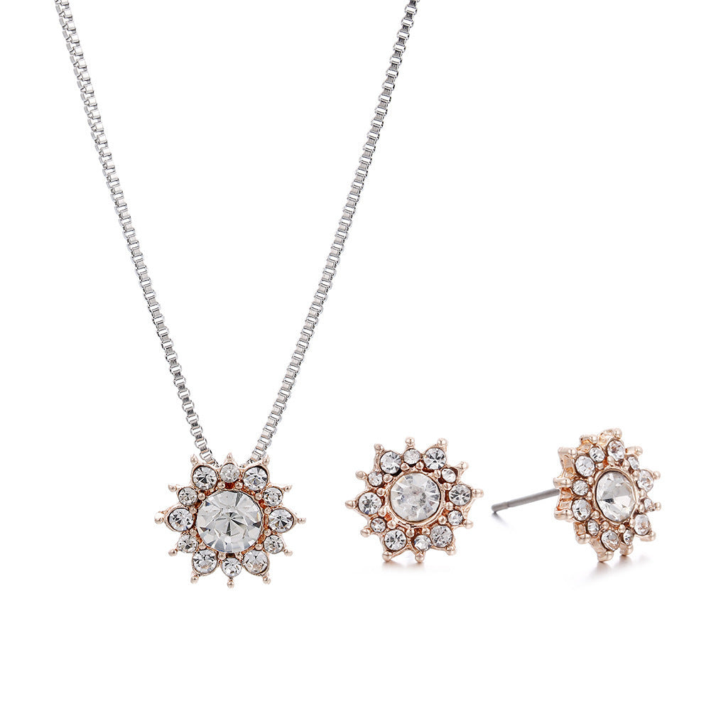 Creative Diamond Snowflake Necklace And Earring Set