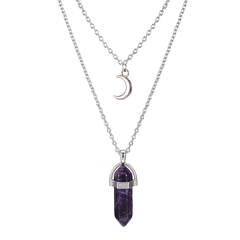 Crystal Moon Hexagonal Column Crescent Turquoise Necklace
