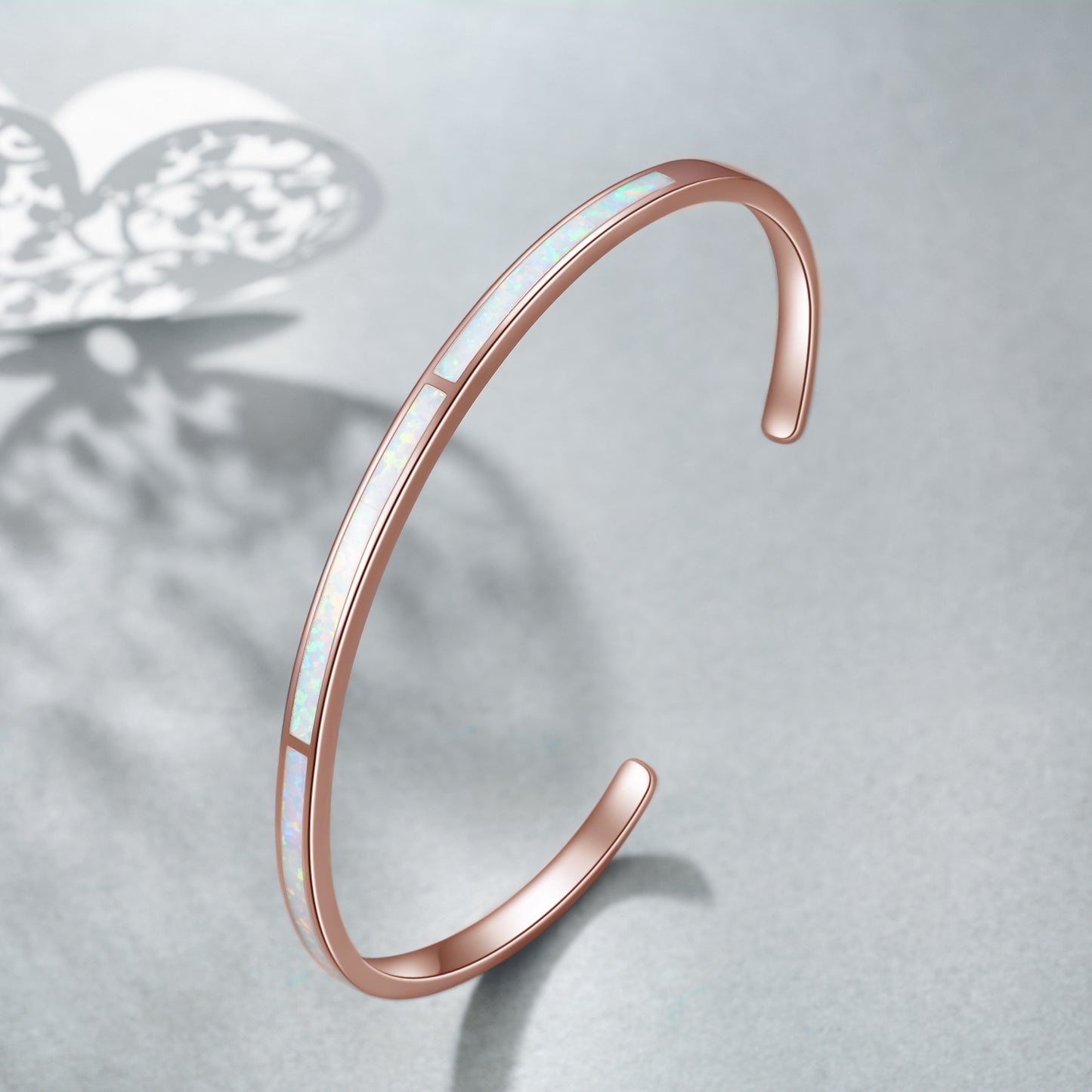Blue and White Opal Bangle Bracelet Sterling Silver Adjustable Cuff Bracelets