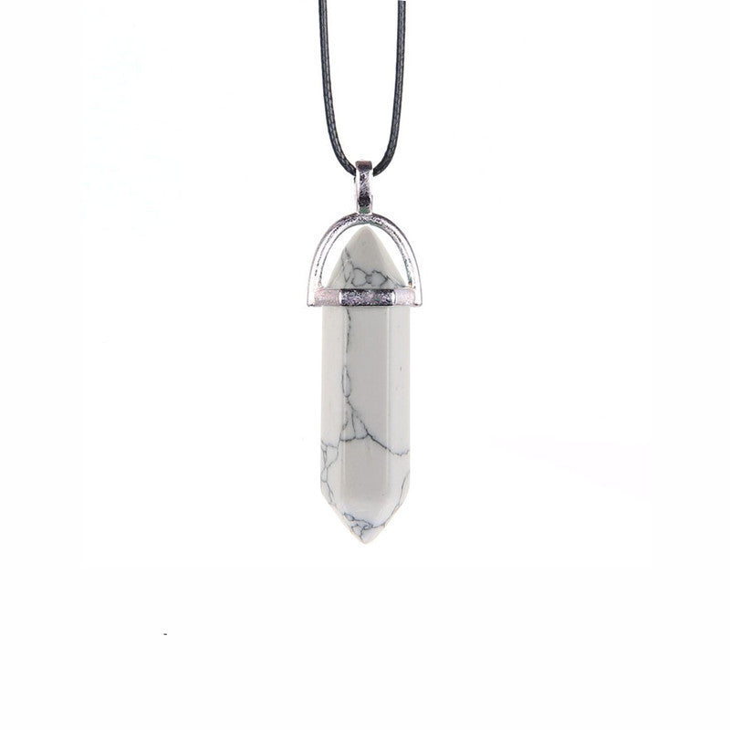Natural Stone Agate Crystal Hexagonal Pillar Necklace