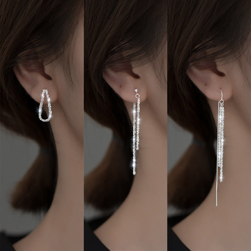 Sparkling S925 Silver Gypsophila Chain Tassel Long Earrings