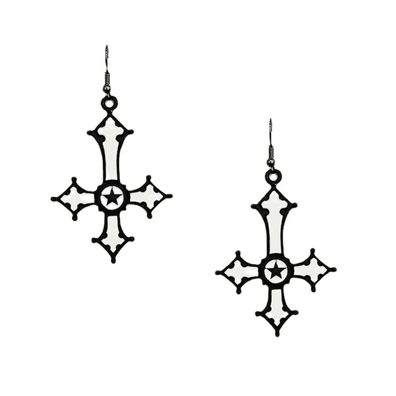 Euramerican Dark Gothic Inverted Cross Earrings
