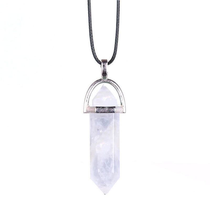 Natural Stone Agate Crystal Hexagonal Pillar Necklace