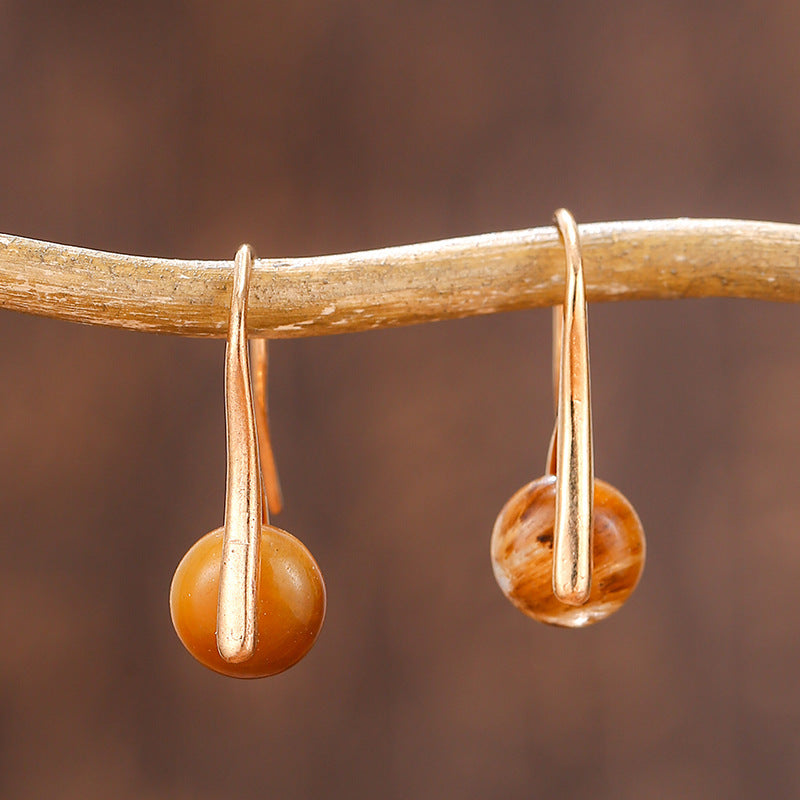 Textured Natural Stone Female Earrings