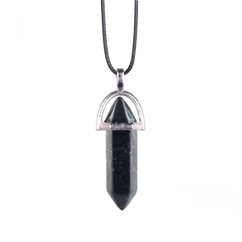 Natural Stone Agate Crystal Hexagonal Pillar Necklace