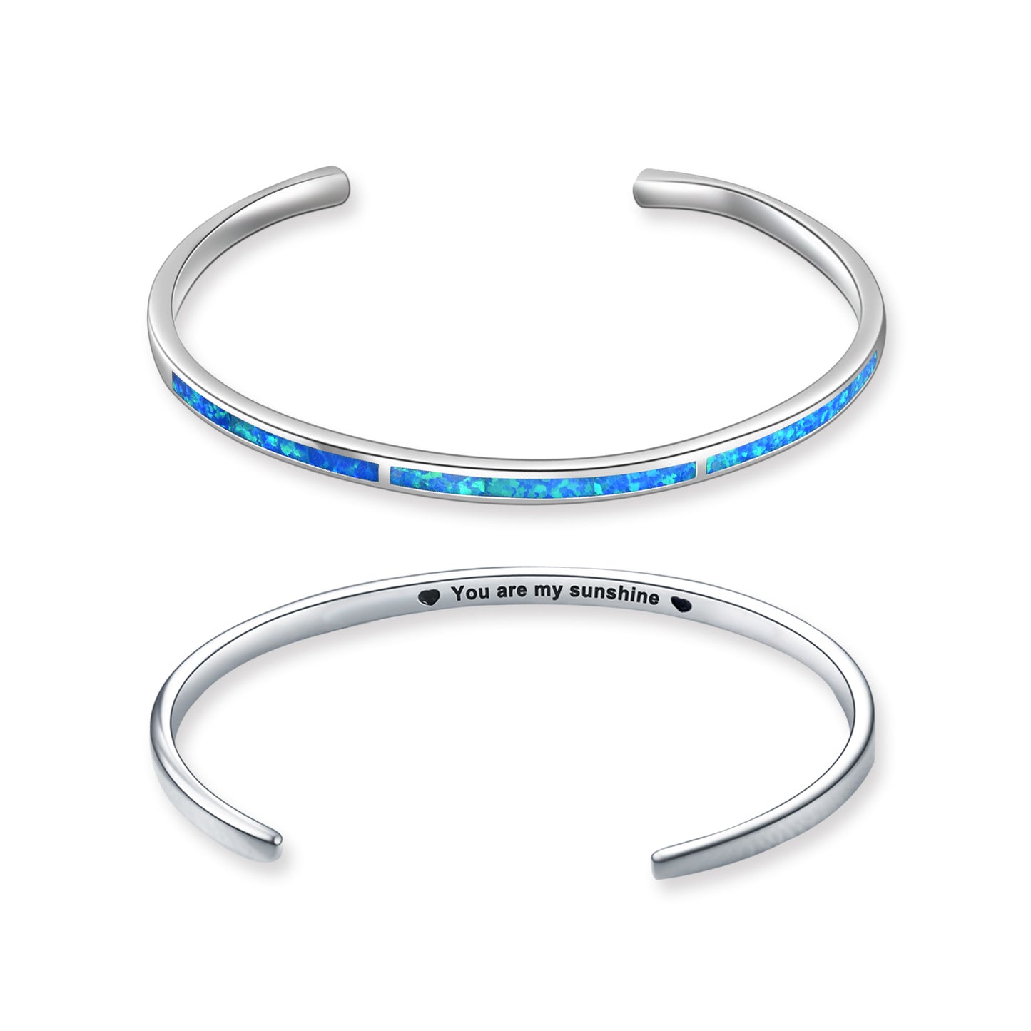 Blue and White Opal Bangle Bracelet Sterling Silver Adjustable Cuff Bracelets