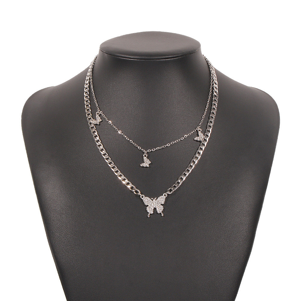 Fairy Butterfly Diamond-studded Temperament Necklace