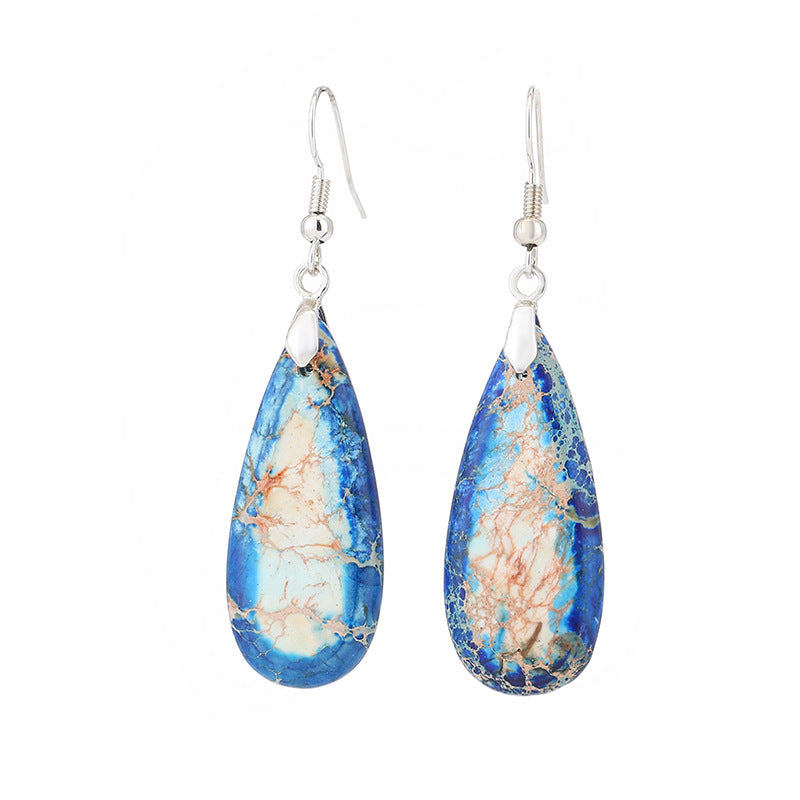 Colorful Imperial Stone Earrings Retro Wind Drop-shaped Natural Stone Temperament Female Earrings