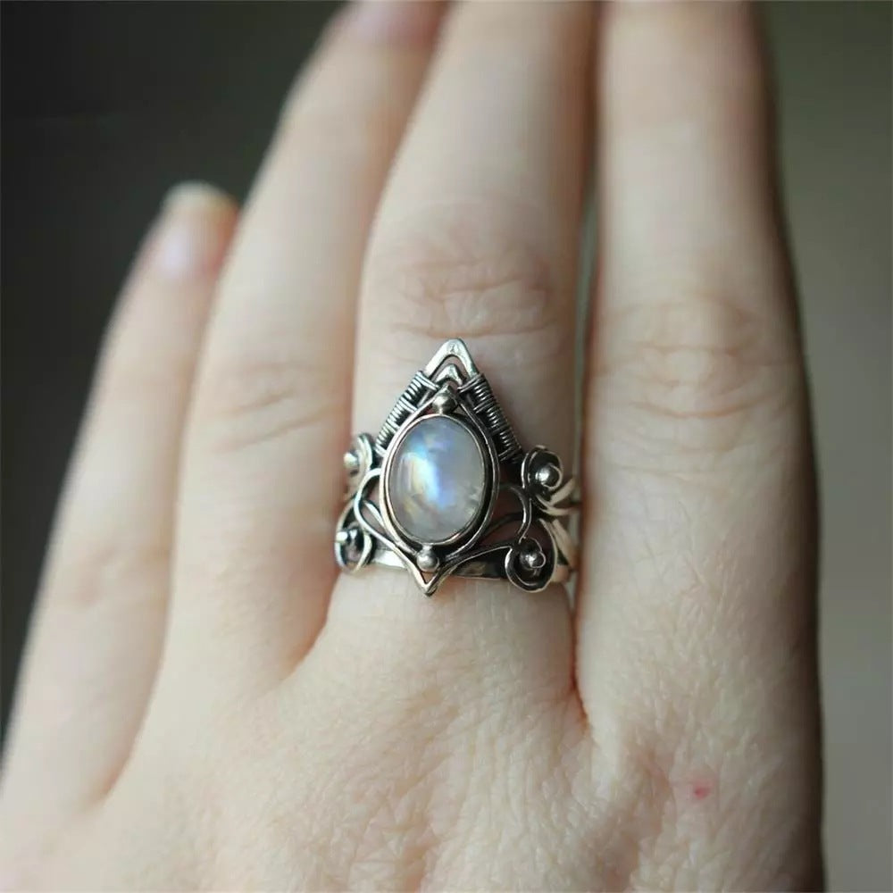 Crystal Rings For Women Boho Antique Indian Moonstone Fine Jewelry Girls