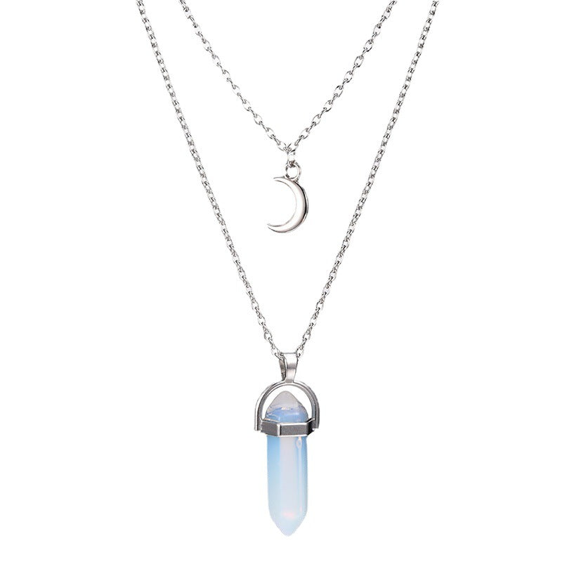 Crystal Moon Hexagonal Column Crescent Turquoise Necklace