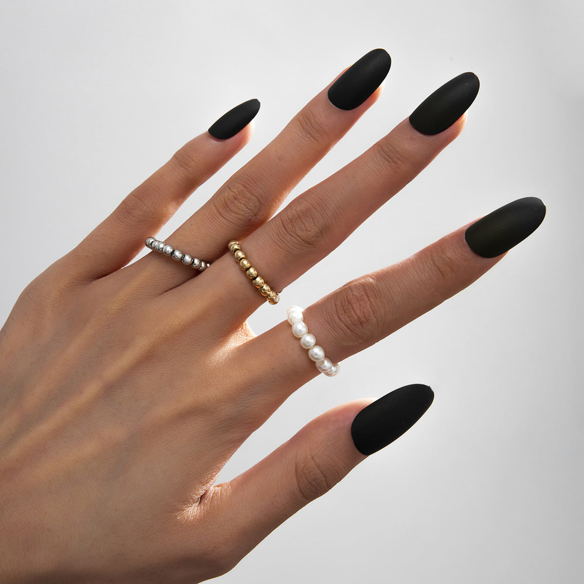 Elastic Imitation Pearl Set Ring