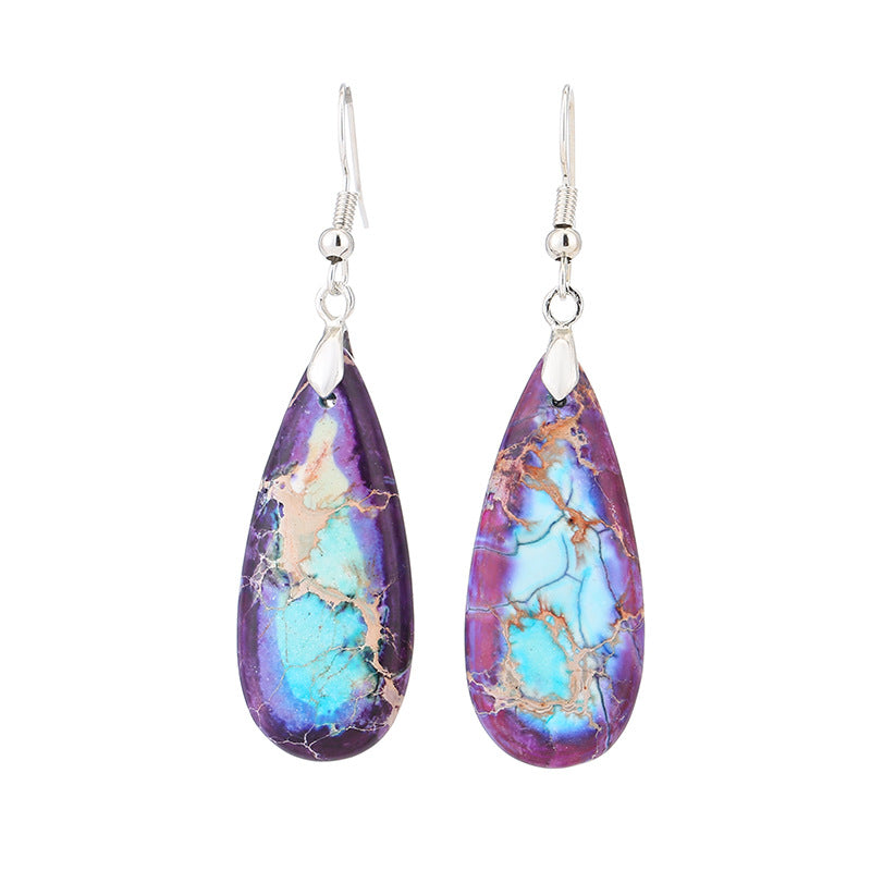 Colorful Imperial Stone Earrings Retro Wind Drop-shaped Natural Stone Temperament Female Earrings