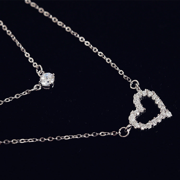 Simple Diamond Double Heart Necklace Clavicle Chain