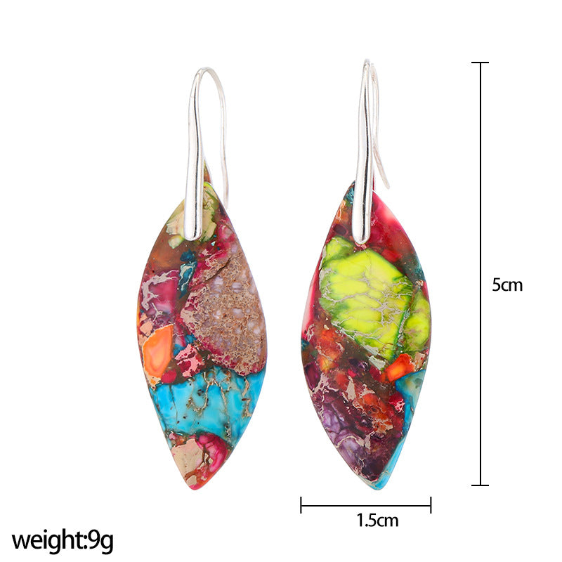 Leaf Shaped Colorful Emperor Stone Earrings