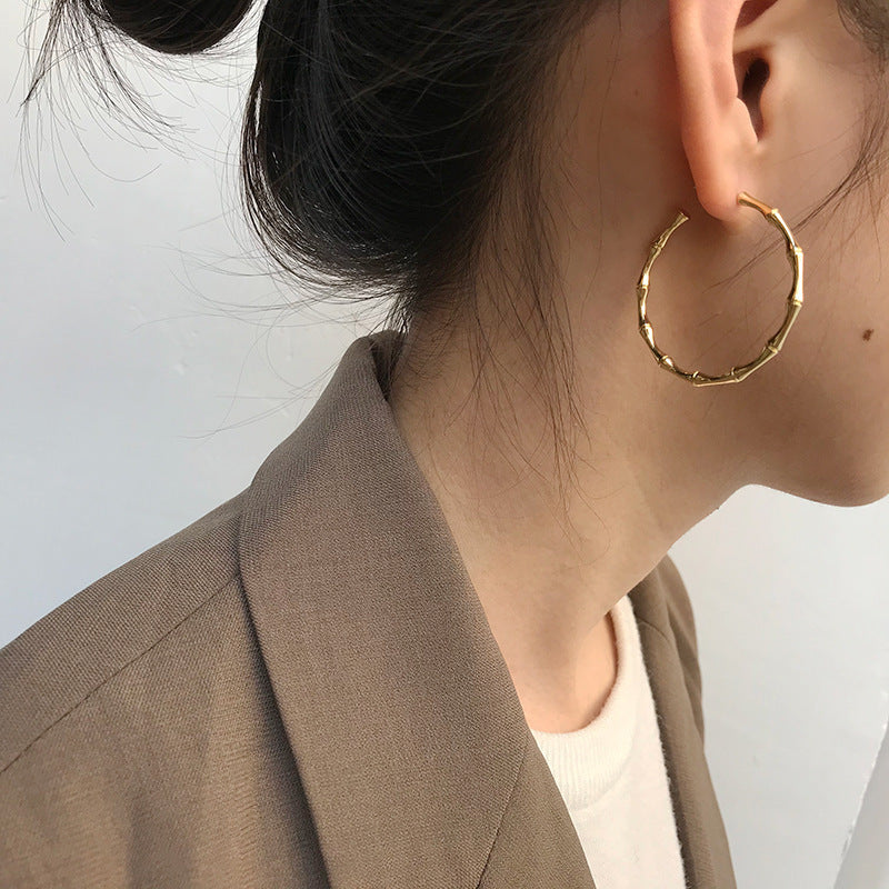 C-shaped Slub Earrings Female Metal Hoop Opening Exaggerated Cold Large Earrings