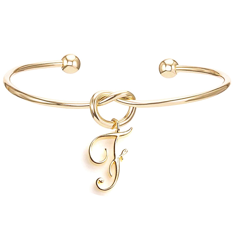 26 English Initial Letter Pendant Knot Bangle Cuff Bracelet