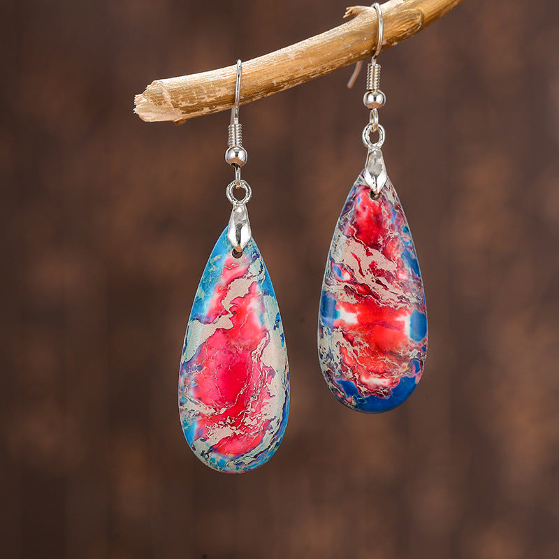 Colorful Imperial Stone Earrings Retro Wind Drop-shaped Natural Stone Temperament Female Earrings