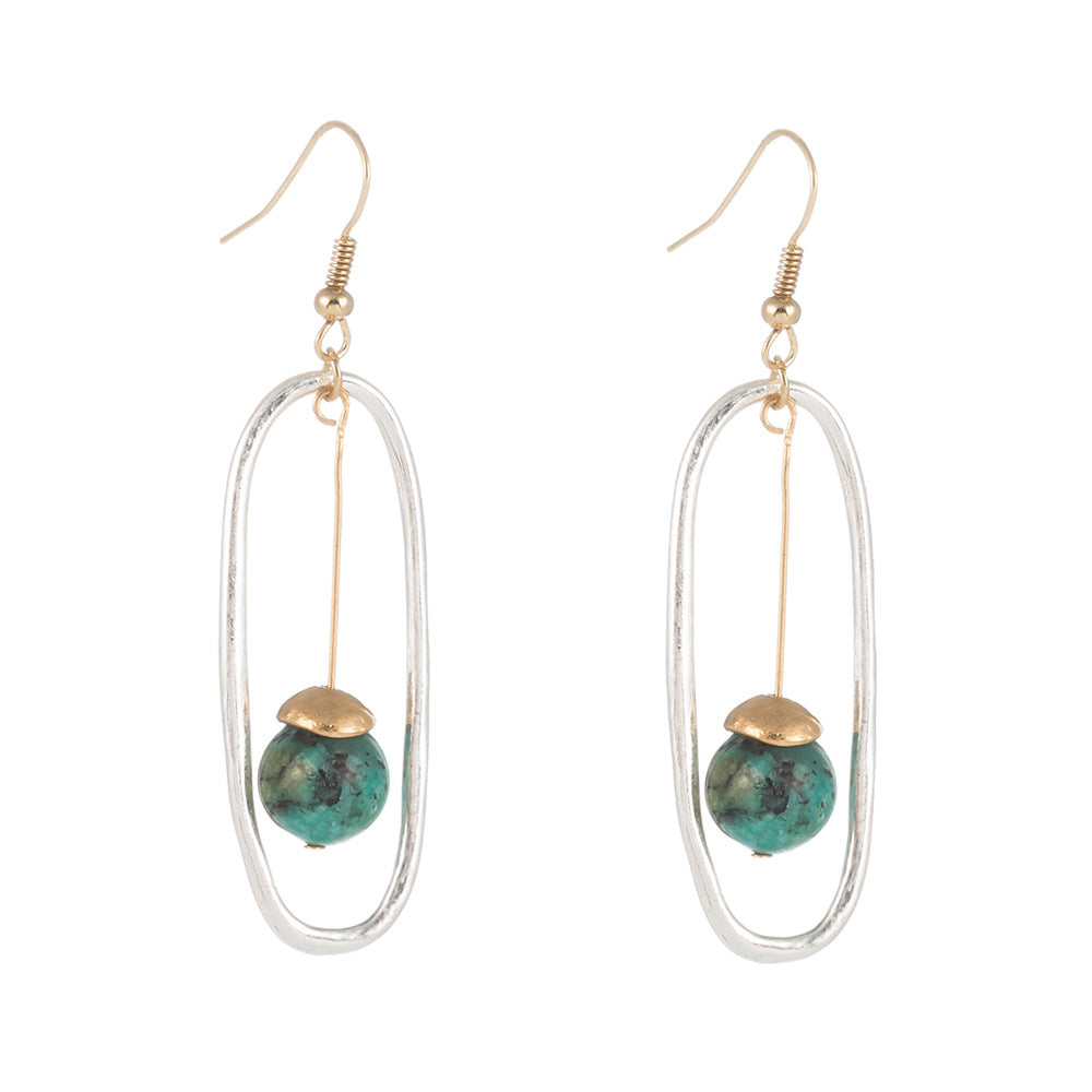 Exaggerated Geometric Tassel Natural Stone Earrings