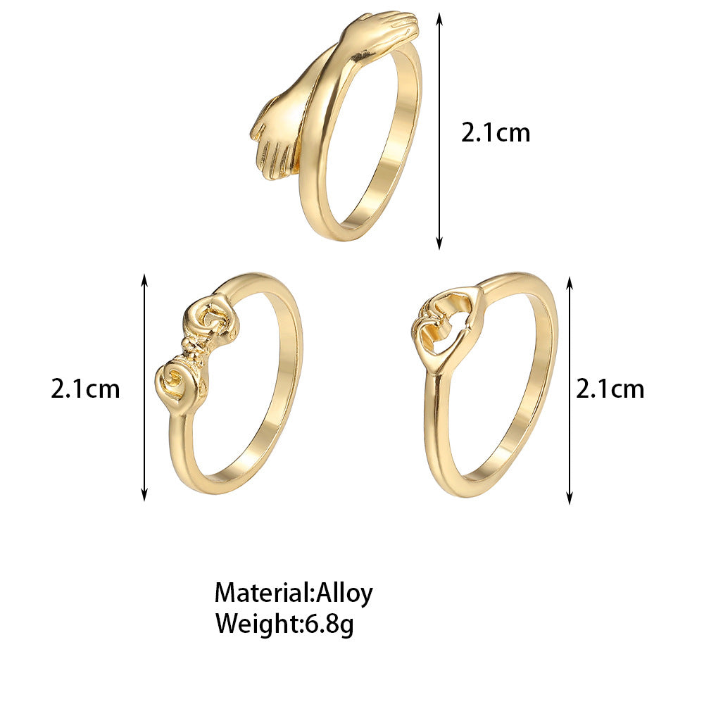 Hug Arm Ring 3-piece Alloy Ring Set