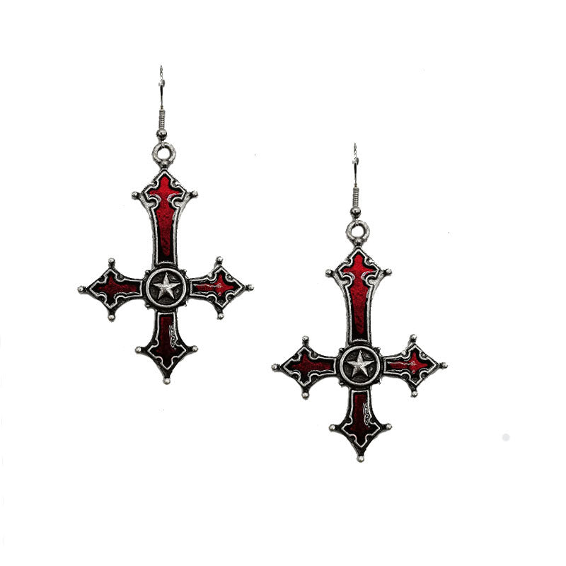 Euramerican Dark Gothic Inverted Cross Earrings
