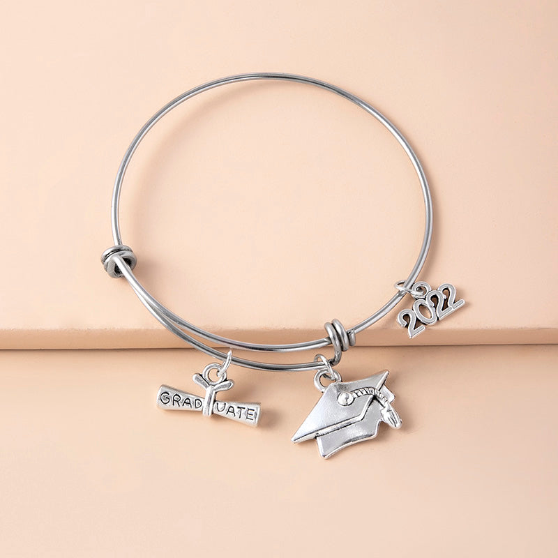 2022 Graduate Cap Charm Bracelet Stainless Steel Adjustable Bangles For Women Graduation Jewelry Accessories