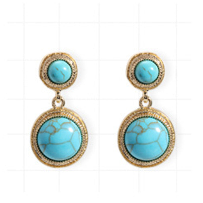 Tiger Eye Stone Turquoise Earrings S925 Silver Post Earrings